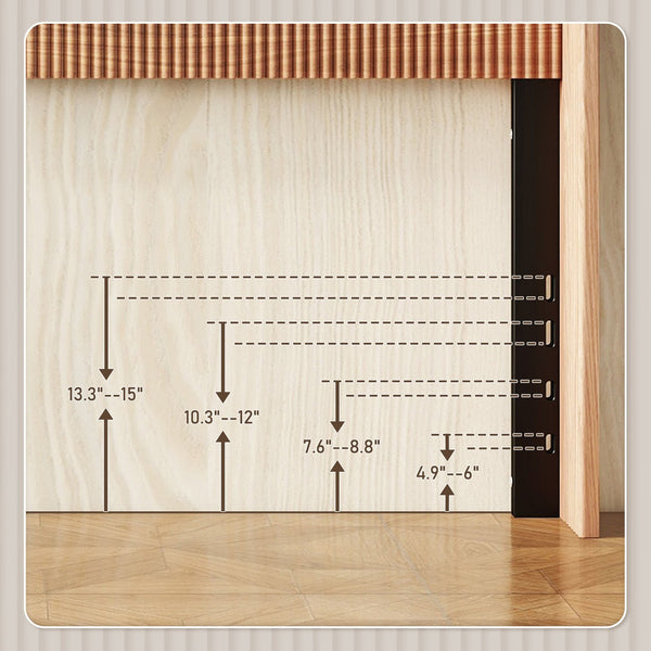 English Elm Wooden Walnut Queen Headboard - Modern Farmhouse Boho Wavy Raised Wing-Back Design, Steel Reinforced W1858P220209