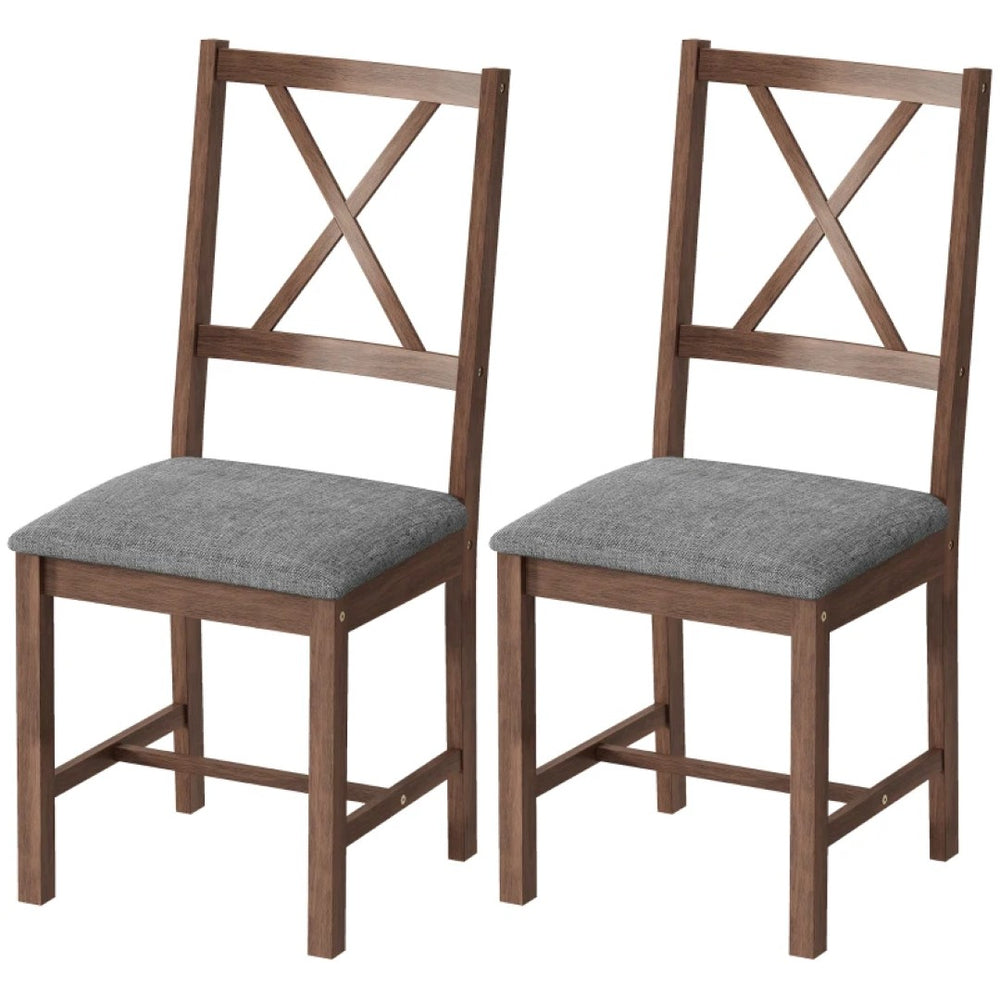 English Elm Stable Farmhouse Dining Chairs Set of 2 X-back Rubberwood with Gray Linen Cushions T3971P476694