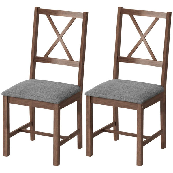 English Elm Stable Farmhouse Dining Chairs Set of 2 X-back Rubberwood with Gray Linen Cushions T3971P476694