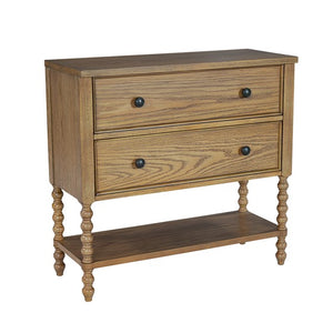 English Elm 2 Drawer Accent Chest Camel Oak Finish Solid Wood Legs MDF Oak Veneer Top Spacious Drawers Sturdy Shelf 36" B035P262688