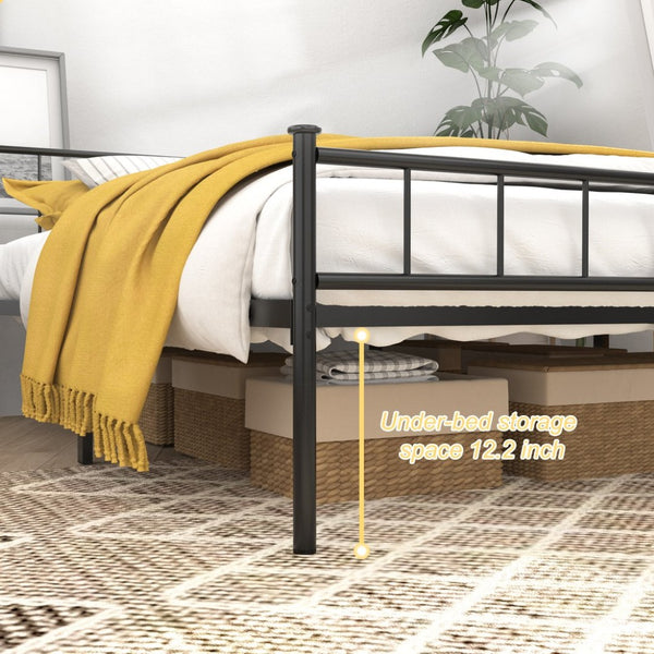English Elm Queen Platform Bed Frame with Headboard Footboard Matte Black Under Bed Storage W311P433479