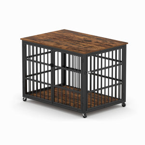 English Elm Furniture style dog crate with sturdy steel frame, particle board top for 150lb storage, fits dogs up to 70lb Rustic Brown W1162119831
