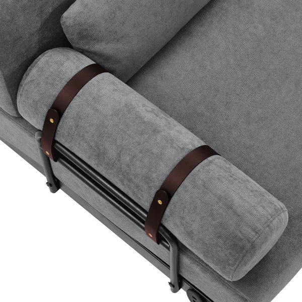 English Elm Modern Loveseat Sofa with Cylindrical Armrests, Built-In USB Ports, Chenille Cushions, Steel Frame Grey N719P290584E