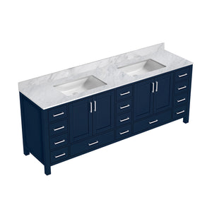 English Elm Navy Wood Double Bath Vanity 84" W x 22" D with Carrara Marble Top, Soft-Close Drawers & Ample Storage B2731P258987