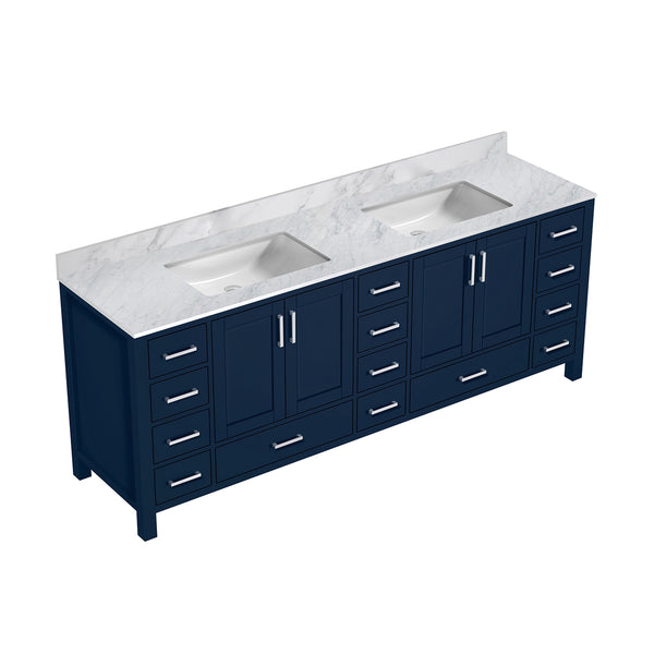 English Elm Navy Wood Double Bath Vanity 84" W x 22" D with Carrara Marble Top, Soft-Close Drawers & Ample Storage B2731P258987