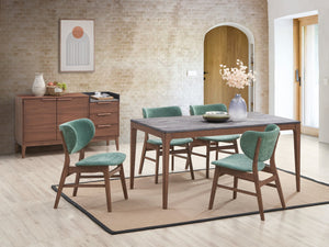 English Elm Bevis Modern 5-Piece Walnut Dining Set with Gray Marble-Look Top and Plush Upholstered Side Chairs Green,Walnut 68 L x 40 W x 6 H B2726S00557