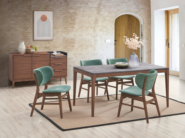 English Elm Bevis Modern 5-Piece Walnut Dining Set with Gray Marble-Look Top and Plush Upholstered Side Chairs Green,Walnut 68 L x 40 W x 6 H B2726S00557