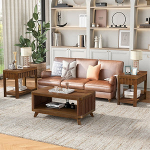 English Elm Rectangular Walnut Coffee Table Solid Pine Legs Open Shelf Family Living Room W1202P177315