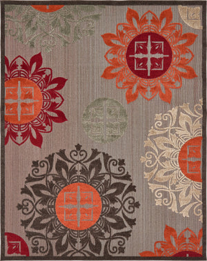 Unique Loom Outdoor Modern Chicago Machine Made Medallion Rug Brown, Orange/Red/Beige/Gray 8' 0" x 10' 0"