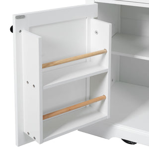 English Elm K&K 54.9" Farmhouse Kitchen Island Cart with Drop Leaf, Charging Station, Barn Doors & Glass Pane White N707P300277W