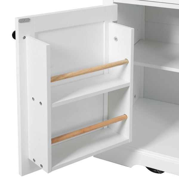 English Elm K&K 54.9" Farmhouse Kitchen Island Cart with Drop Leaf, Charging Station, Barn Doors & Glass Pane White N707P300277W