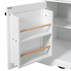 English Elm K&k Farmhouse Rolling Kitchen Island with Barn Doors Power Outlet and Drop Leaf White N707S300277W