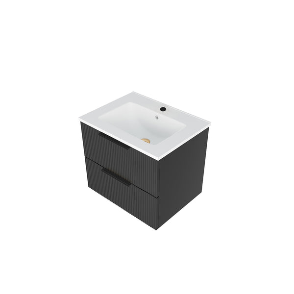 English Elm 24 Compact Bathroom Vanity with Sink — Floor-Standing Stability, Soft-Close Drawers, Large Storage, Durable Finish Matte Black 26.38 L x 22.83 W x 7.87 H W3520S00001