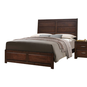 English Elm Oberreit Queen Bed in Walnut Finish – Solid Rubberwood Frame, Raised Panel Headboard, 660 lb Capacity B2726S00514