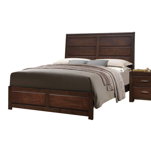 English Elm Oberreit Queen Bed in Walnut Finish – Solid Rubberwood Frame, Raised Panel Headboard, 660 lb Capacity B2726S00514