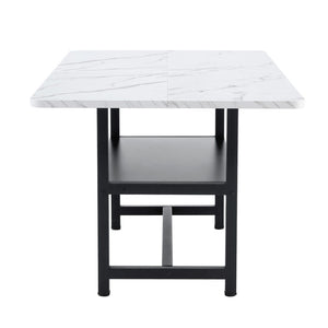 English Elm Table And Chair Set - Modern 71" White Grain Dining Table With Storage & 6 Black Stripe Chairs W1151S04268-GIGA