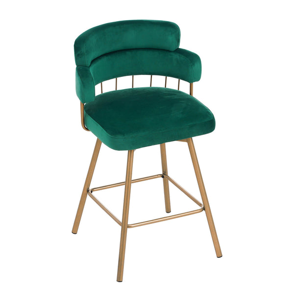 English Elm Christopher Knight Home® - 26" 26" Counter Height Bar Stools Set of 2 Green 180° Swivel Upholstered Bucket Seats with Gold Legs for Kitchen Island Cafe Pub Comfort Durability 26" N762P271582F