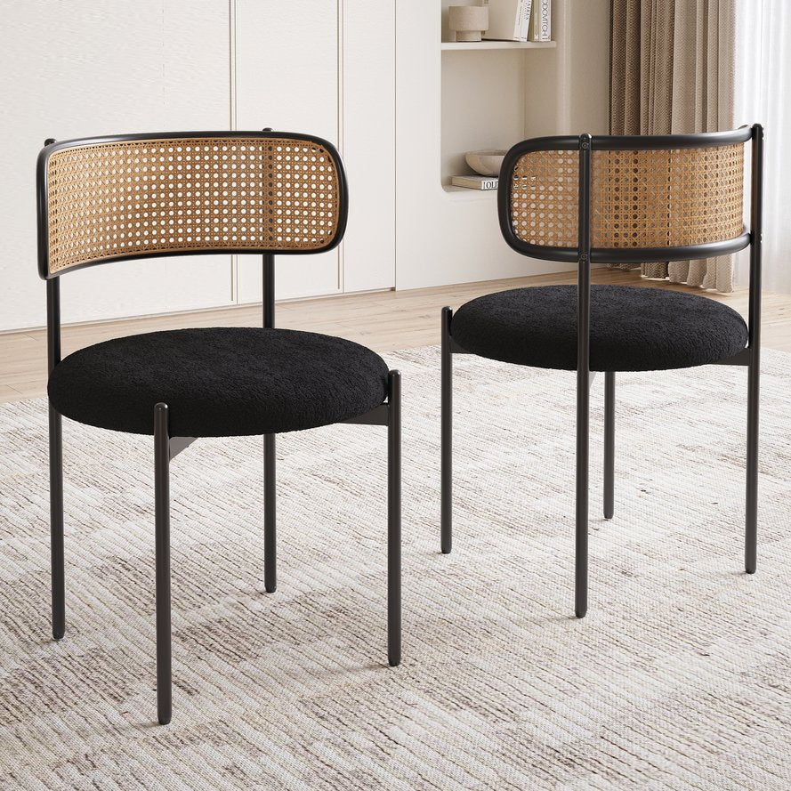 English Elm Modern Upholstered Dining Chairs Set Of 4 – Stylish Rattan-Back Accent Chairs With Metal Legs T3623P379699