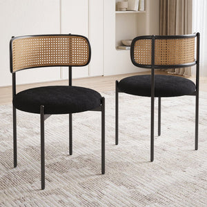 English Elm Modern Upholstered Dining Chairs Set Of 2 - Stylish Rattan Back Accent Seating For Any Space T3623P371955