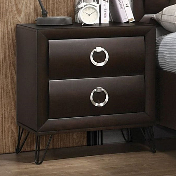 English Elm 2 Drawer Nightstand Curved Front Dovetail Joinery Iron Legs Felt Lined Bedroom B016P256424