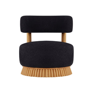 English Elm Modern Boucle Upholstered Armless Accent Chair Set with Thatched Wood Base for Living Room Black N760S0000036C