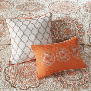 English Elm 6 Piece Reversible Quilt Set with Paisley Motif and Neutral Reverse, Embroidered Throw Pillows Included Orange 23.23 L x 18.11 W x 11.42 H B03597403