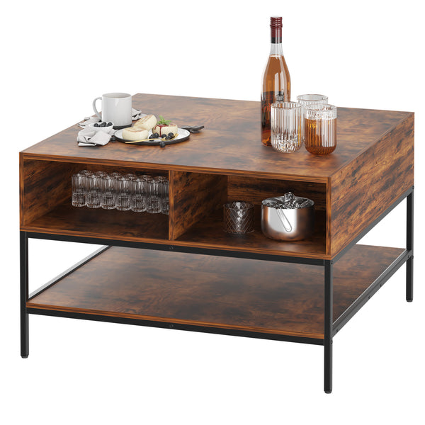 English Elm Flip-Top Farmhouse Coffee Table with Hidden Storage, 31.5" Lift-Top, Dark Walnut & Black Metal Elegance W2735P332169