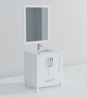 English Elm White Bath Vanity Set With Carrara Marble Top, Chrome Faucet & 28" Mirror - Elegant Bathroom Upgrade B2731S01248-GIGA