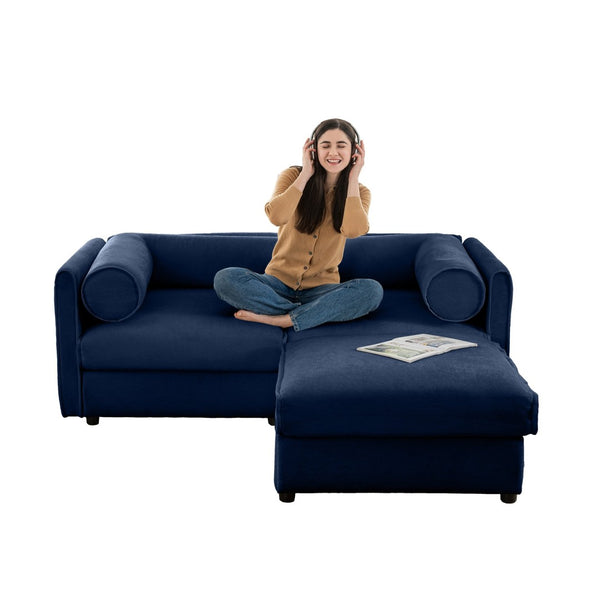 English Elm Stylish Blue Chenille 2-Seater Sofa With Ottoman, Ergonomic Support & Hidden Storage For Modern Living W714S01047-GIGA