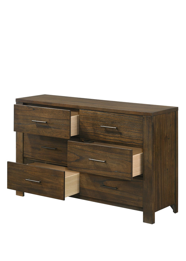 English Elm Merrilee Oak Finish Dresser with 6 Drawers, Dovetail Construction, Antique Brass Hardware, 23x13x6" B2726P257358