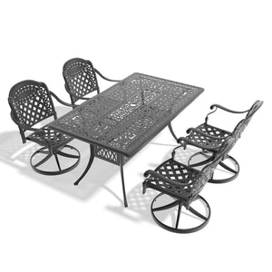 English Elm 5-Piece All-Weather Cast Aluminum Dining Set With 4 Swivel Chairs & Rectangular Table For Outdoor Fun P2 W1710S00315-GIGA