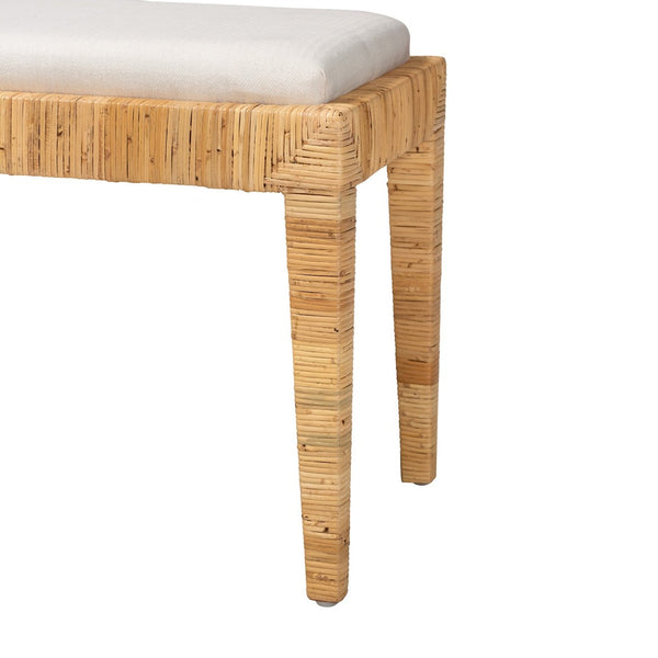 English Elm Modern Mahogany Rattan Woven Entryway Bench with Foam Padded Upholstered Seat B2750P467653