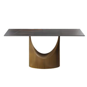 English Elm 63" Modern Artificial Stone Dining Table With Bronze Iron Legs - Seats 6-8, Durable & Stylish! W1535S00552