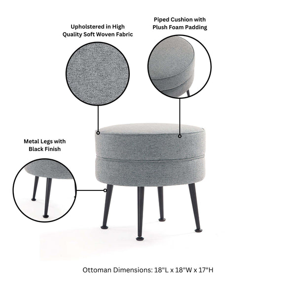 English Elm Bailey Modern Gray Upholstered Accent Ottoman - Stylish Footrest & Extra Seating For Any Room B365P397868