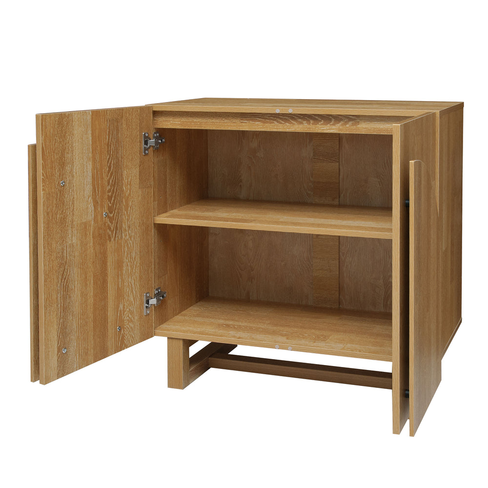 English Elm 2 door cabinet Natural Finish Particle Board+MDF with Adjustable Shelf, Wall-Mount Safety, Scratch-Proof Pads (37.2x18.5x8.5) W688P276736