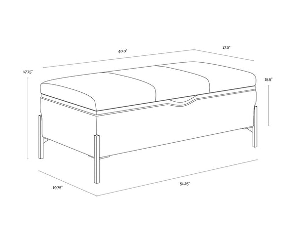 Sunpan Kael Storage Bench – Modern Faux Leather Bench with Antique Brass Legs and Unique Wooden Texture