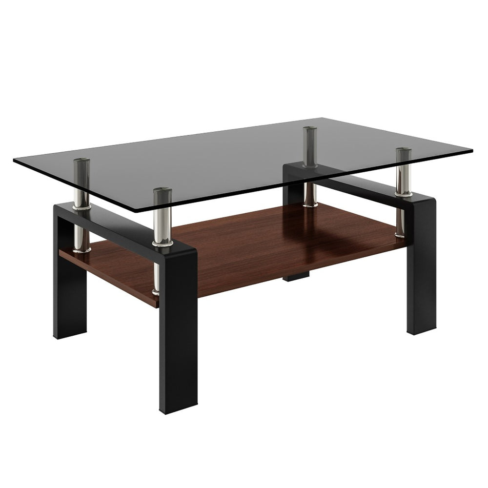 English Elm Rectangle Coffee Table - Modern Gray Tempered Glass With Mdf Shelf For Stylish Living Room Storage W241P181457-GIGA