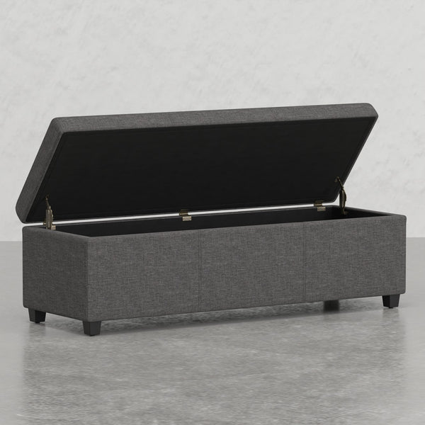English Elm Lincoln Extra Large Storage Ottoman Bench with Slate Gray Linen, Solid Wood, Hidden Storage & Seating B2732P253621