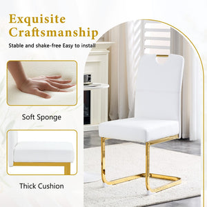 English Elm Modern Cantilever Gold Frame Pu Leather Dining Chairs Glam Set of Four White W3875P372993