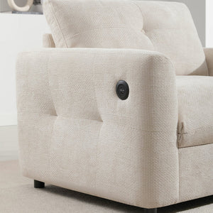 English Elm 42*33" Single Sofa Armchair with Wide Seat, Tufted Chenille, High-Density Foam, Dual USB Charging Ports, Luxe Comfort for Living Rooms Beige N723P305133A