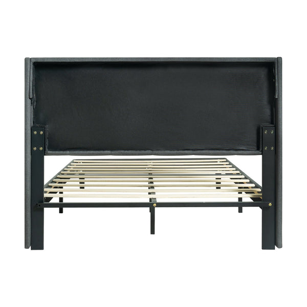 English Elm Queen Upholstered Platform Bed Frame with Button Tufted Linen Headboard, Wood Slats, 600lb Limit, Easy Assembly DARK GREY W311P195302
