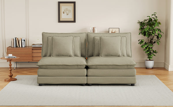 English Elm 70.8" Modern Sofa Modular Corduroy Couch with Pocket-Spring Seating, Removable Backrest & Pillows Brown N719P223236D