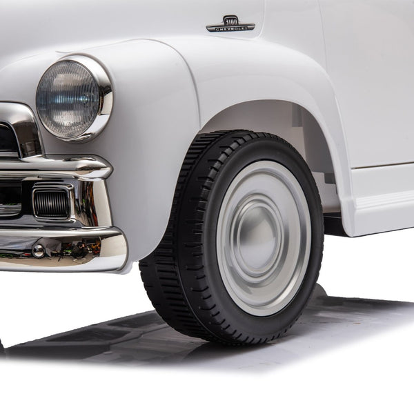 English Elm 12v Chevrolet 3100 Licensed Vintage Pickup Ride on Truck with Led Lights and Parent Remote White W1578P214179