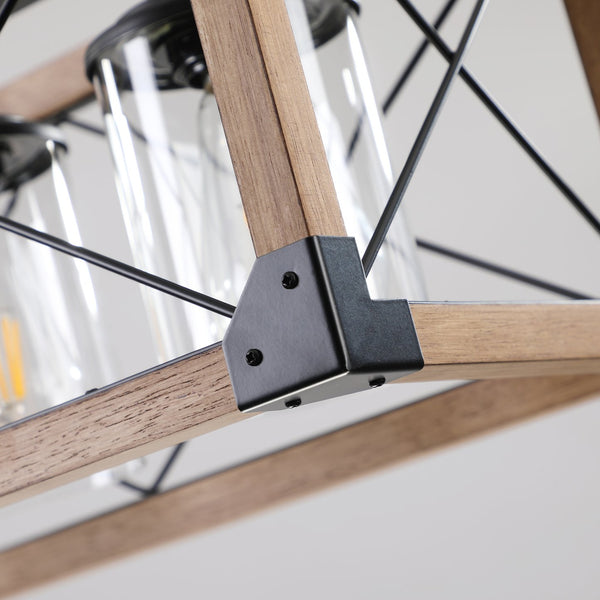 English Elm 32" Walnut Industrial Farmhouse Pendant Light Chandelier - 5-Lamp Design For Dining & Kitchen Decor W2312P368675