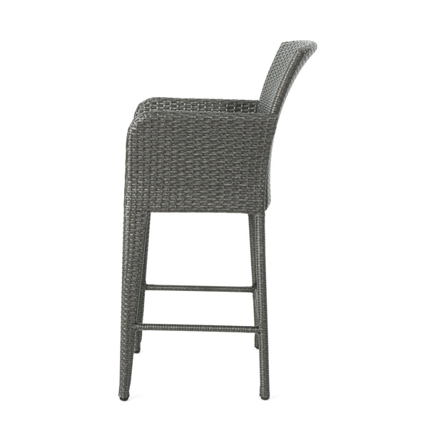 English Elm Christopher Knight Home® - ANAYA Outdoor Wicker Barstool Set of 2 — Weatherproof PE Wicker with Powder-Coated Iron Frames Grey 58896.00GRY