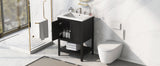 English Elm [Video] 24" Black Modern Sleek Bathroom Vanity Elegant Ceramic Sink With Solid Wood Frame Open Style Shelf