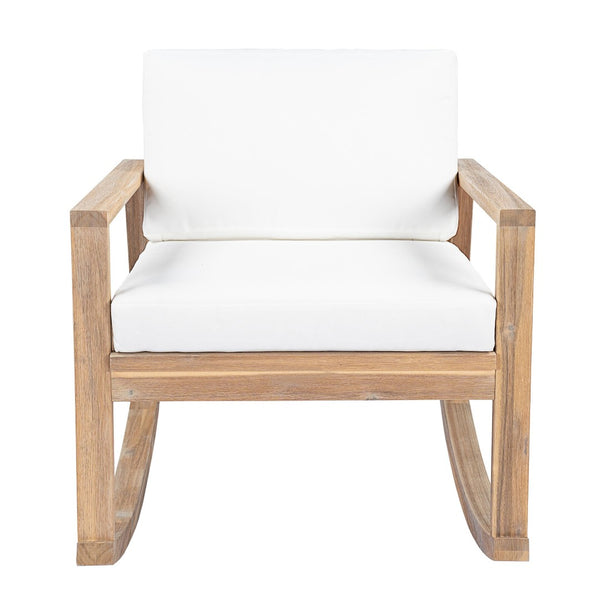 English Elm Outdoor Acacia Wood Rocking Chair with Cushions Teak Finish Porch Seating N772P369382W