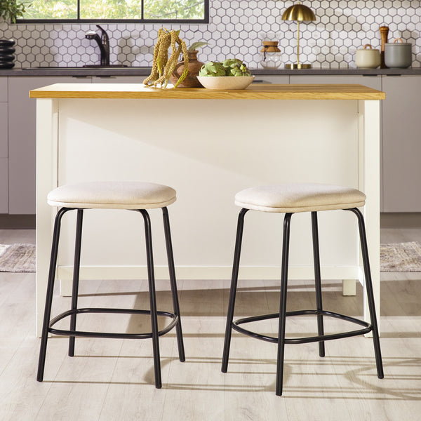 Simple Counter Stool with Upholstered Seat - Set of 2 Ivory MUTD7DIV Walker Edison