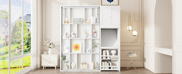 English Elm Twin Size Rotating Murphy Bed With Desk, Bookshelf & Storage – Smart Space-Saving Solution In White N820S00066K-GIGA