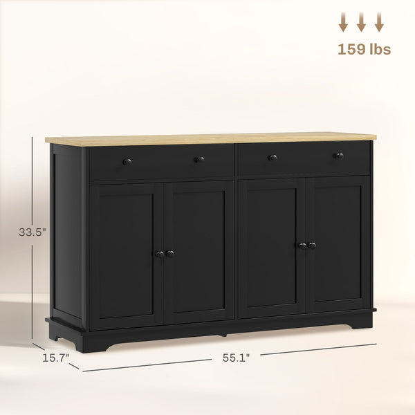 English Elm Coffee Bar Fluted Sideboard with Gold Pulls Adjustable Shelves and Tapered Wood Legs T3971P428610